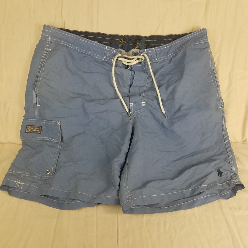 Polo Ralph Lauren‎ Mens XL Blue Swim Trunks Cargo Pocket Mesh Lined Board Shorts